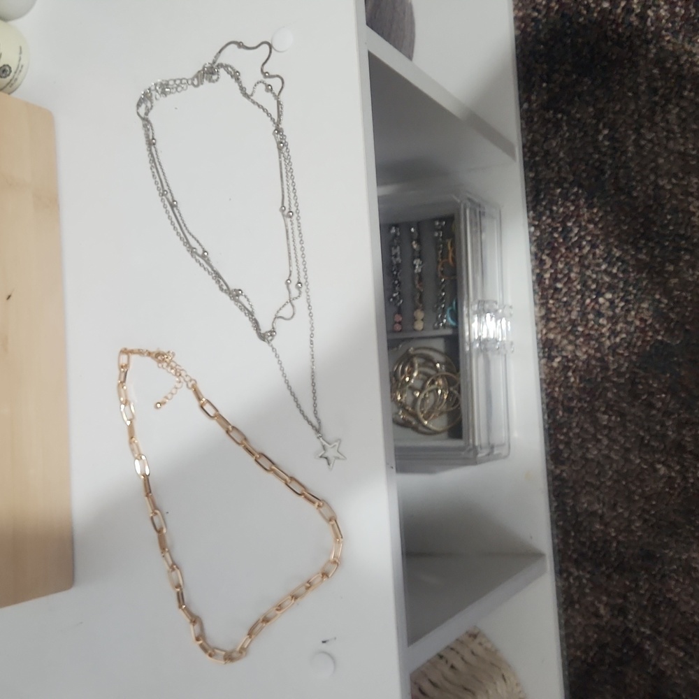 set of 2 shein necklaces, gold and silver